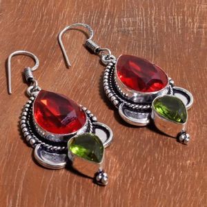 Garnet Peridot Handmade Drop Dangle Earrings Jewelry 2.2"
